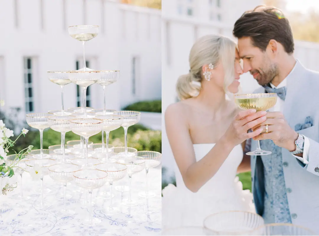 champagnerpyramide-mieten-hochzeit Champagnerpyramide beim Sektempfang auf einer Hochzeit