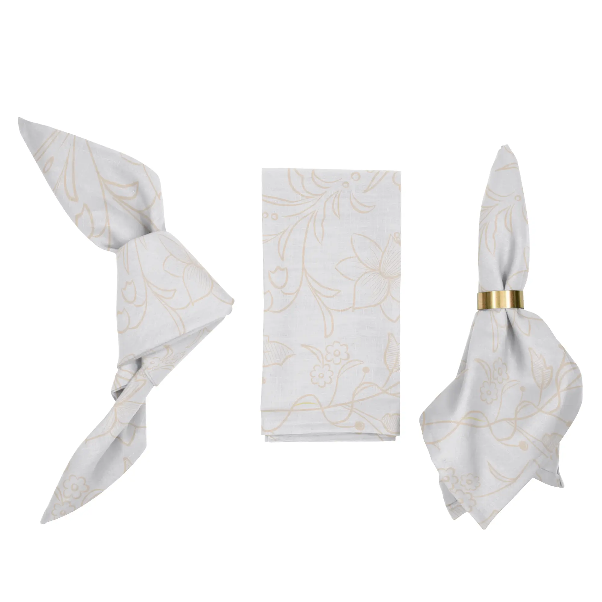 Silk & Linen Leinenserviette - Victorian Blossom Design-creme Leinenserviette mit einem eleganten Muster namens 'Victorian Blossom'. Das Design zeigt zarte, florale Verzierungen in einem klassischen viktorianischen Stil auf hochwertigem Leinenstoff.