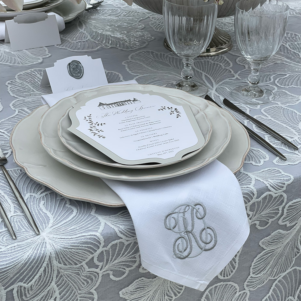 Personalized embroidery on linen napkin
