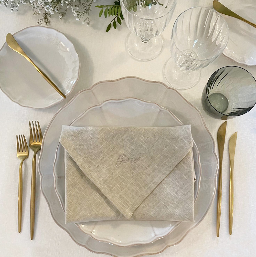 Personalized embroidery on linen napkin