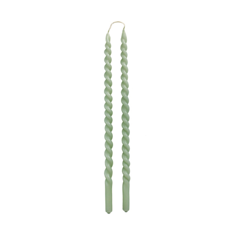 Thin stick candles TWIST sage green - 2 pcs.