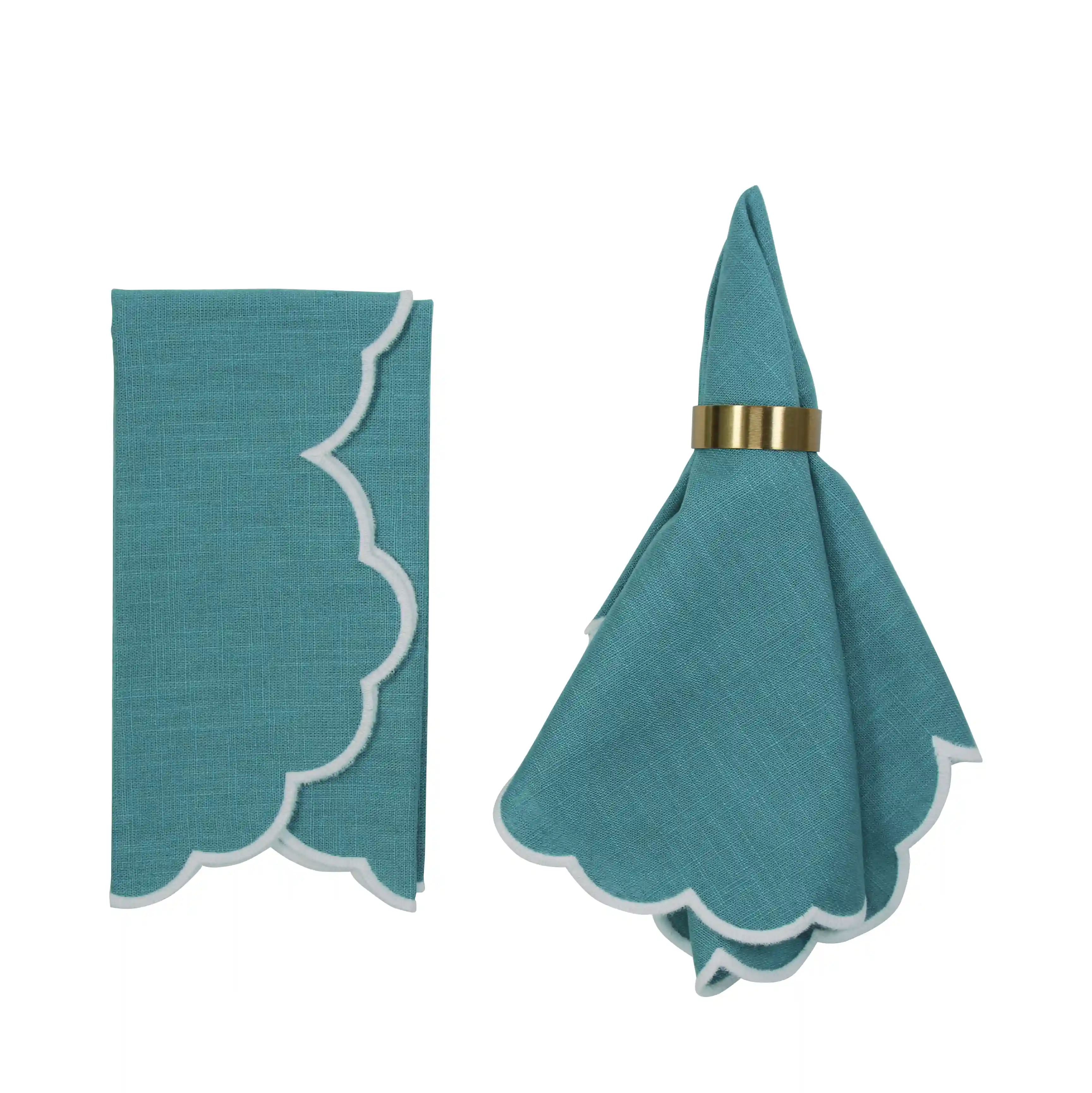 Iris Leinenserviette in sanftem Mintgrün-2 Leinenserviette Iris in Mintgrün mit Stickrand mieten Variante 2