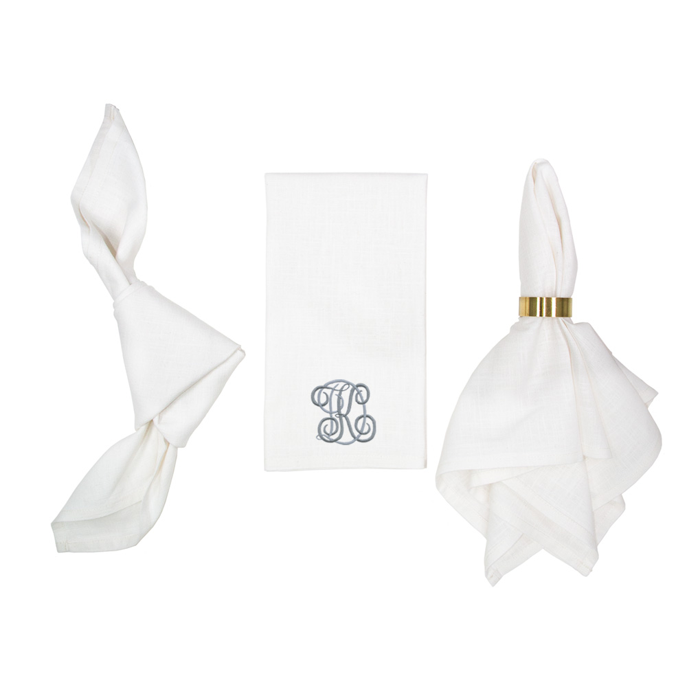 Personalized embroidery on linen napkin
