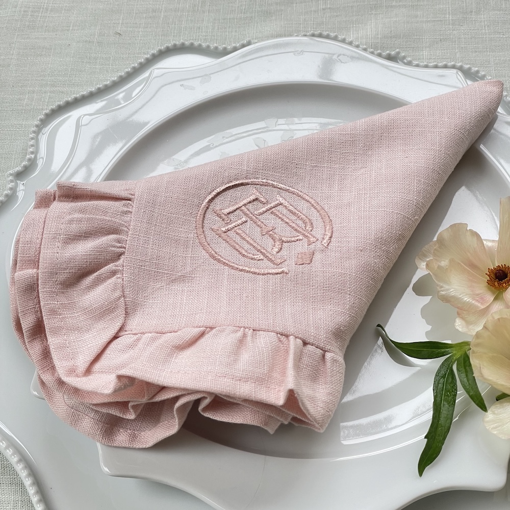 Personalized embroidery on linen napkin Personalized embroidery on linen napkin