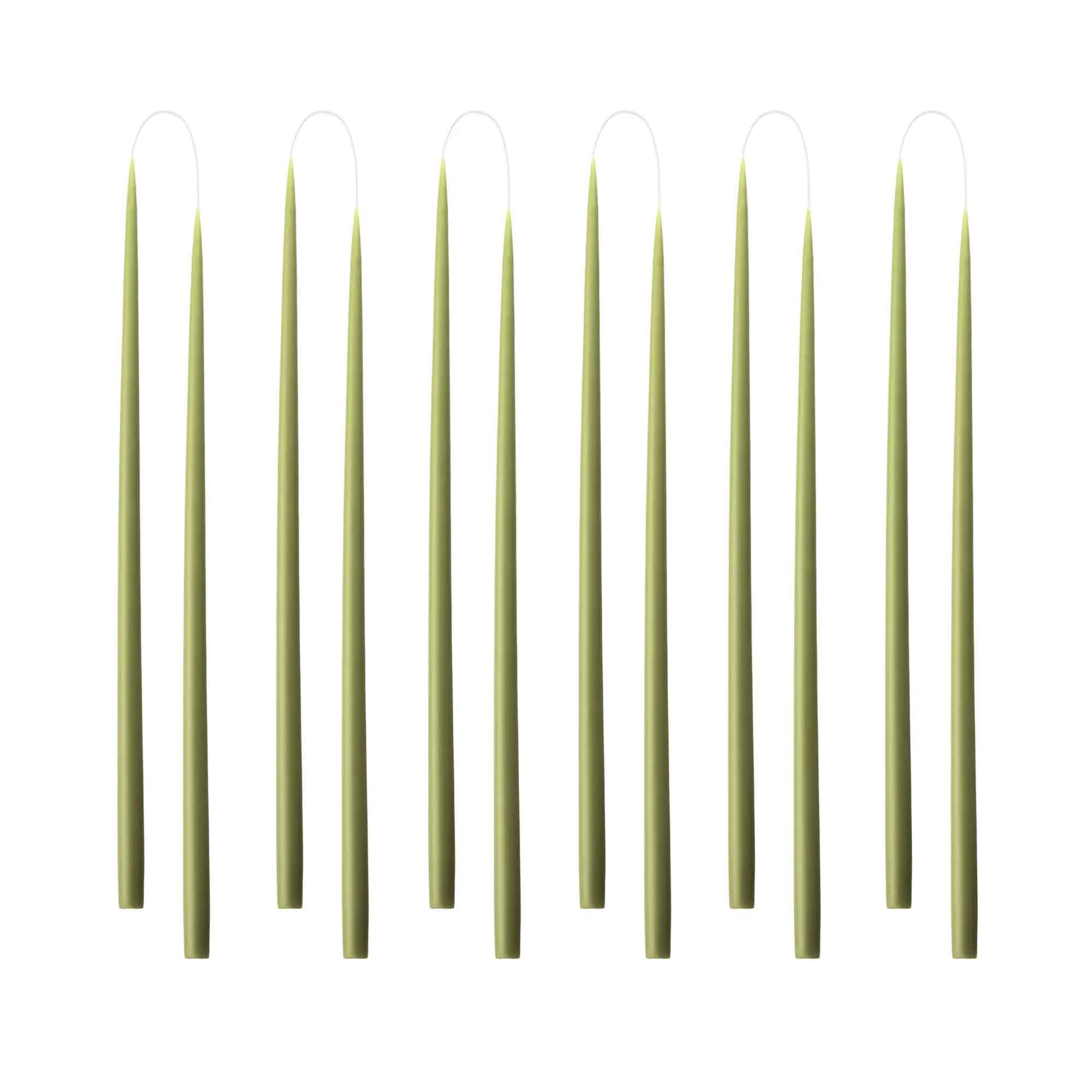 kunstindustrien-duenne-stabkerzen-nagel-quist-olive-1 Thin taper candles OLIVE - color no. 36, 1.3 x 28 cm - 12 pcs.