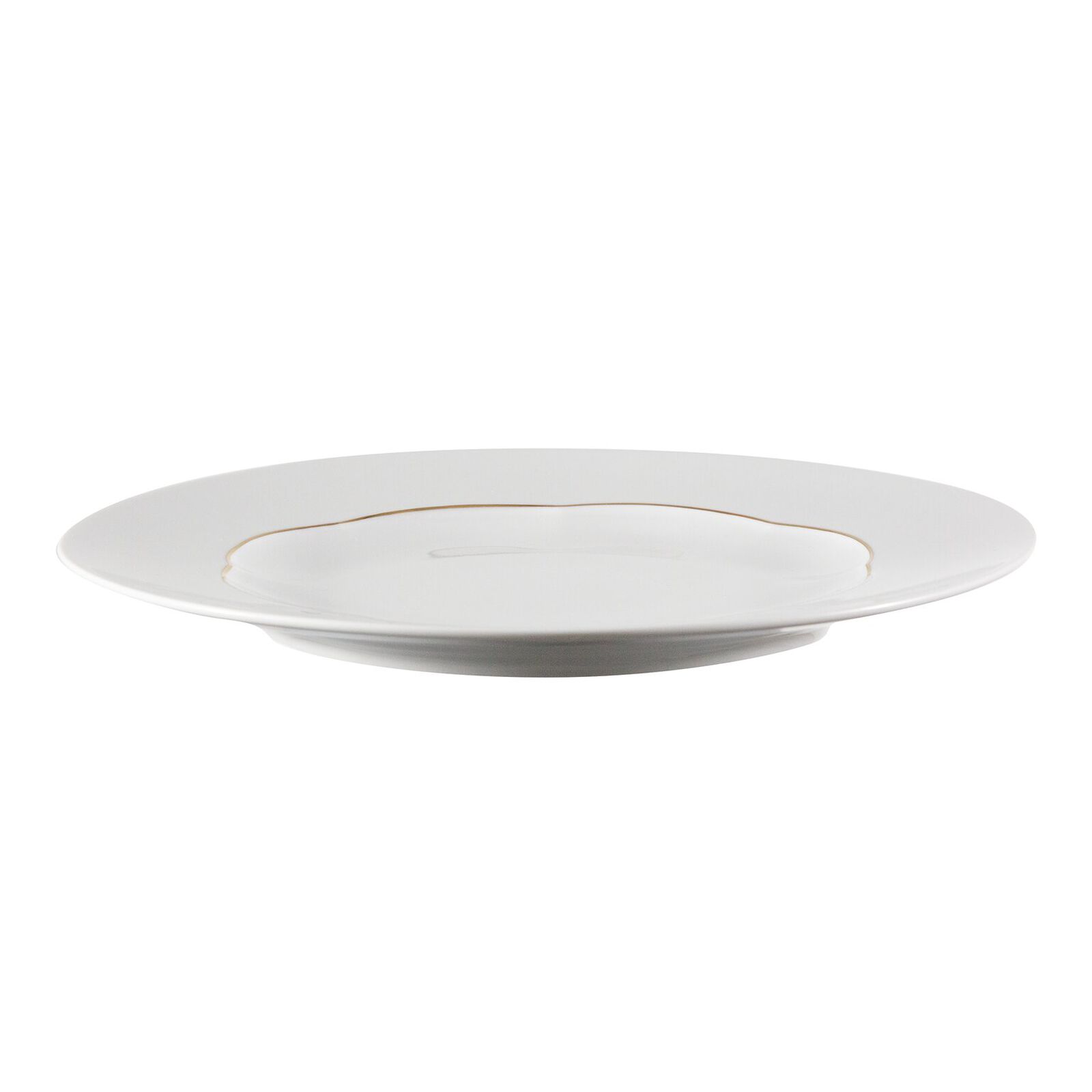 Sonetto Oro Speiseteller Goldrand Seitenansicht Seitenansicht des Sonetto Oro Speisetellers 28 cm mit Goldrand aus weißem Porzellan