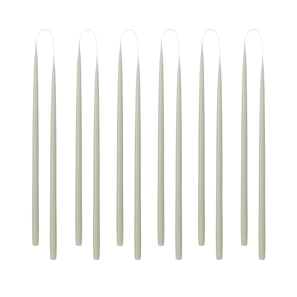 Thin taper candles LIGHT RESEDA - color no. 39, 1.3 x 28 cm - 12 pieces Thin taper candles LIGHT RESEDA - color no. 39, 1.3 x 28 cm - 12 pieces