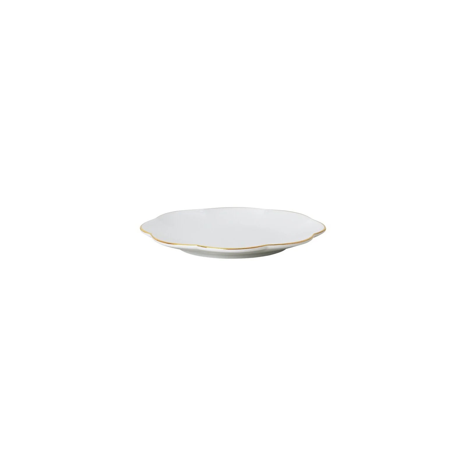 Sonetto Oro Brotteller Goldrand Seitenansicht Seitenansicht des Sonetto Oro Brottellers 15 cm mit feinem Goldrand aus weißem Porzellan